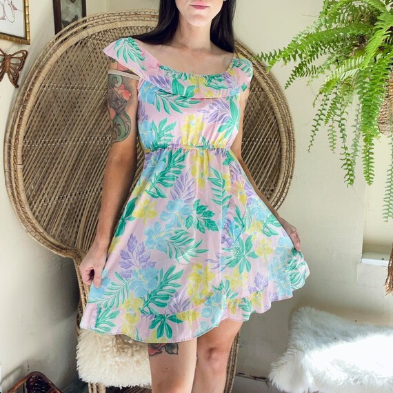 Vintage 1970s KoleKole of Hawaii Mini pastel Dress - image 1