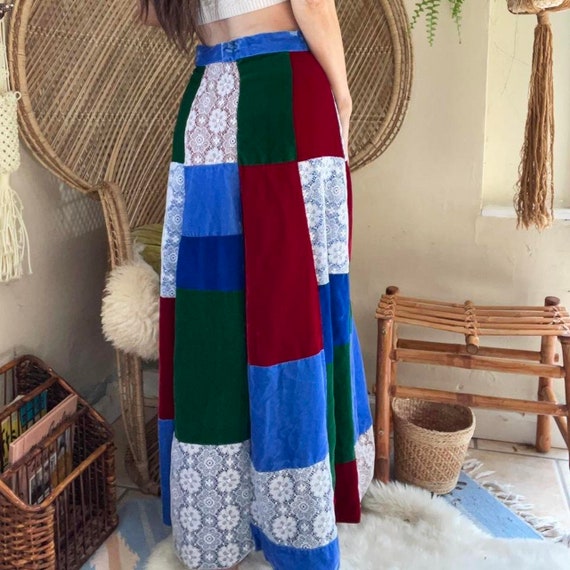 Vintage 1970s Velvet Patchwork Maxi Skirt - image 2