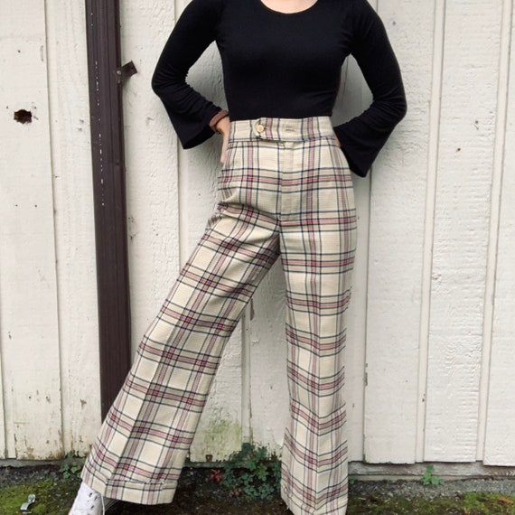 70s Wendy Winter Plaid Bell Bottom pants