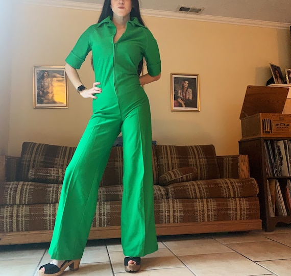 70s Polyester Green Jumpsuit