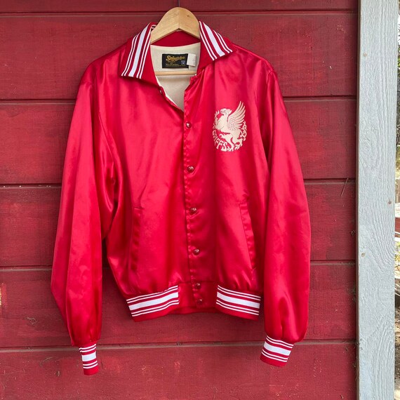 Vintage 80s Starter Chicago Bulls Red Snap Button Satin Bomber Jacket  Medium