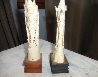 2 Vintage hand carved cattle bone Indonesian Goddesses