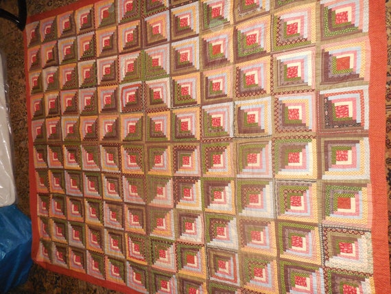 Antique Handmade Log Cabin Pattern Quilt Etsy