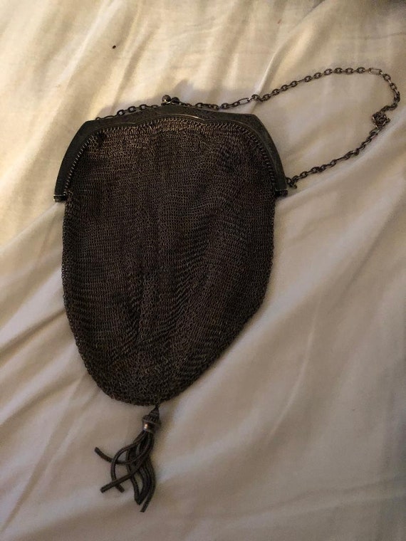 Antique Dark Silver Mesh Evening Purse