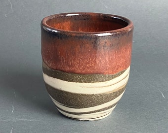 Handmade Pottery Cup - Drippy Red and Black