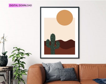 Cactus Boho Wall Art, Art Prints and Canvas Art, Digital Print, Illustration