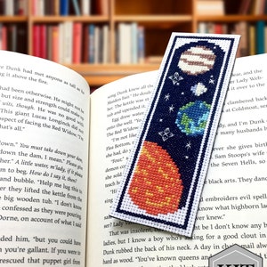 planet bookmark cross stitch kit, solar system cross stitch, space cross stitch, celestial, modern cross stitch kit, craft kit, DIY kit image 1