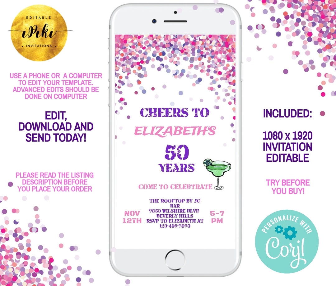 Smartphone Birthday Invitation iPhone Fifty Birthday Invite Etsy