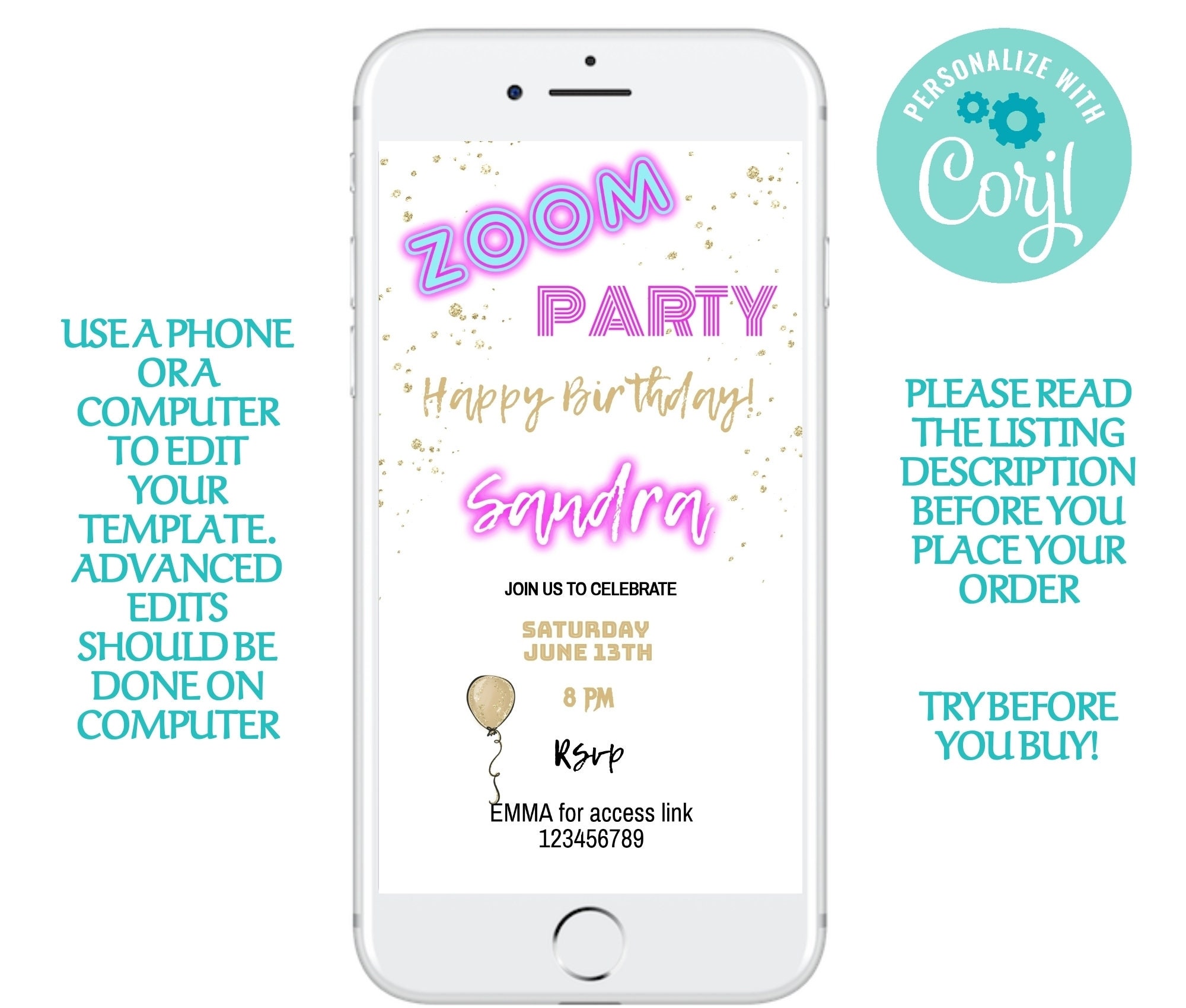 Zoom Party Einvitation Virtual Birthday Invitation Video Call Etsy