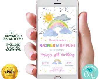 Rainbow Digital Birthday Invitation, Unicorn Birthday, Phone Invite, Electronic Rainbow Invitation