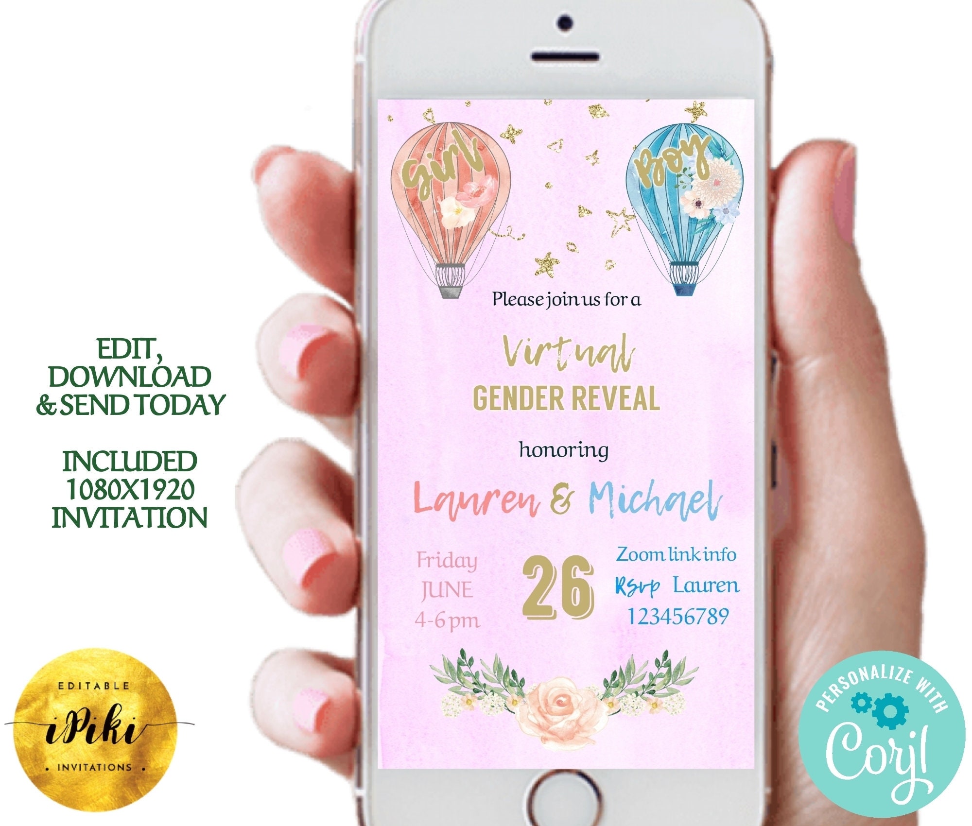 Virtual Gender Reveal Invitation, Online Gender Reveal Party. Long