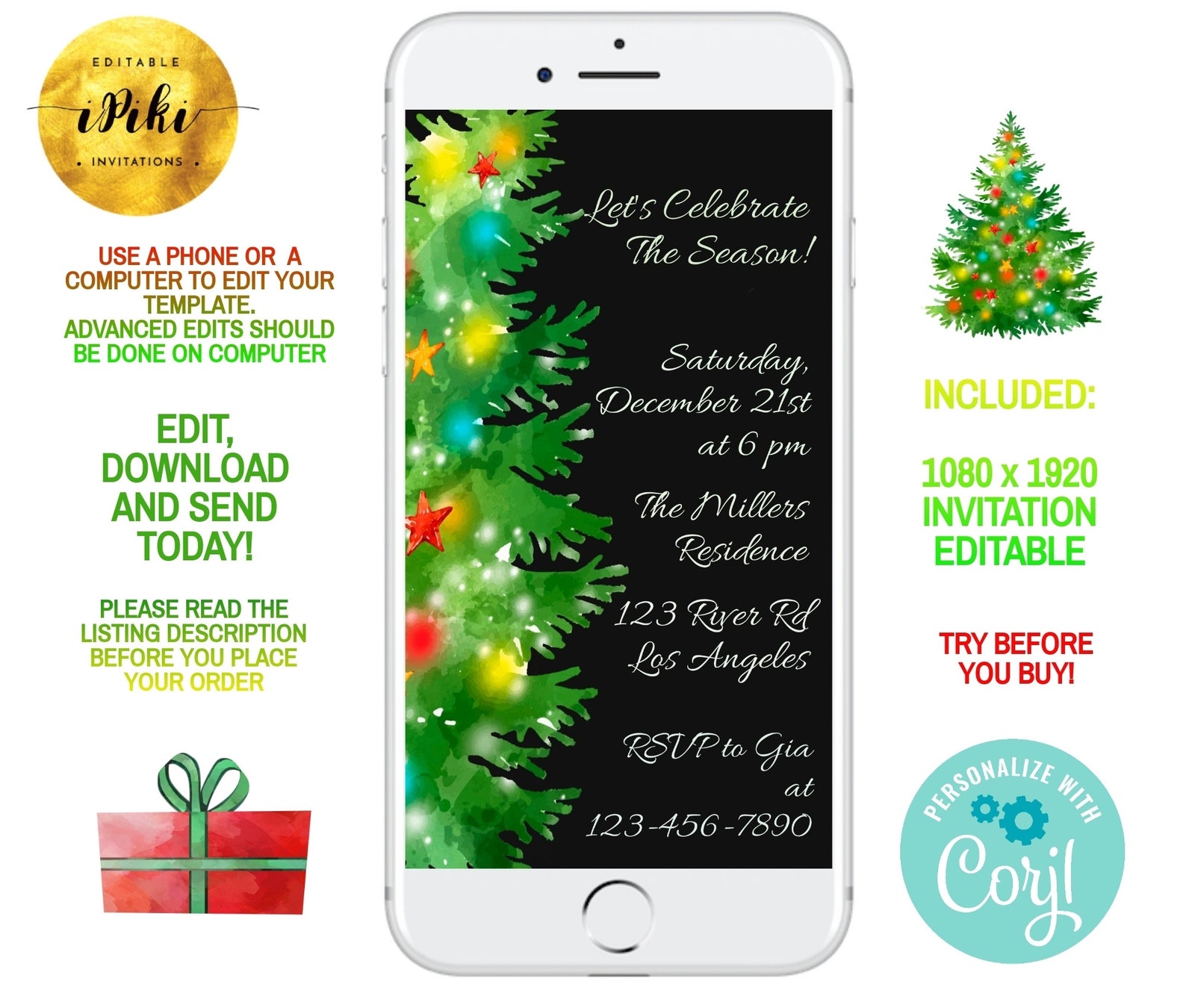 IPhone Digital Invitation Template Christmas Party Evite Electronic IPhone Digital Invitation Template Christmas Party Evite Electronic