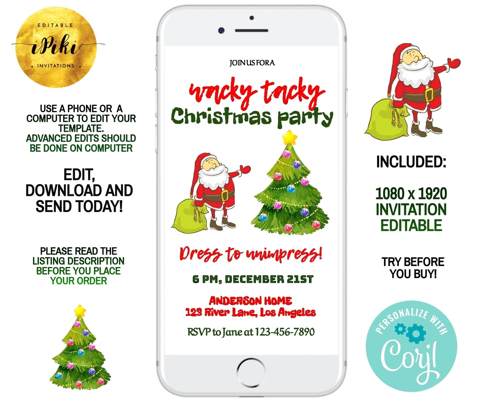 Digital Christmas Party Invitation Wacky Tacky Christmas Party Invite ...