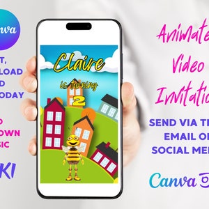 Animated Birthday Party Invitation, Kids Birthday Video Invitation, Editable Phone Animated Invite