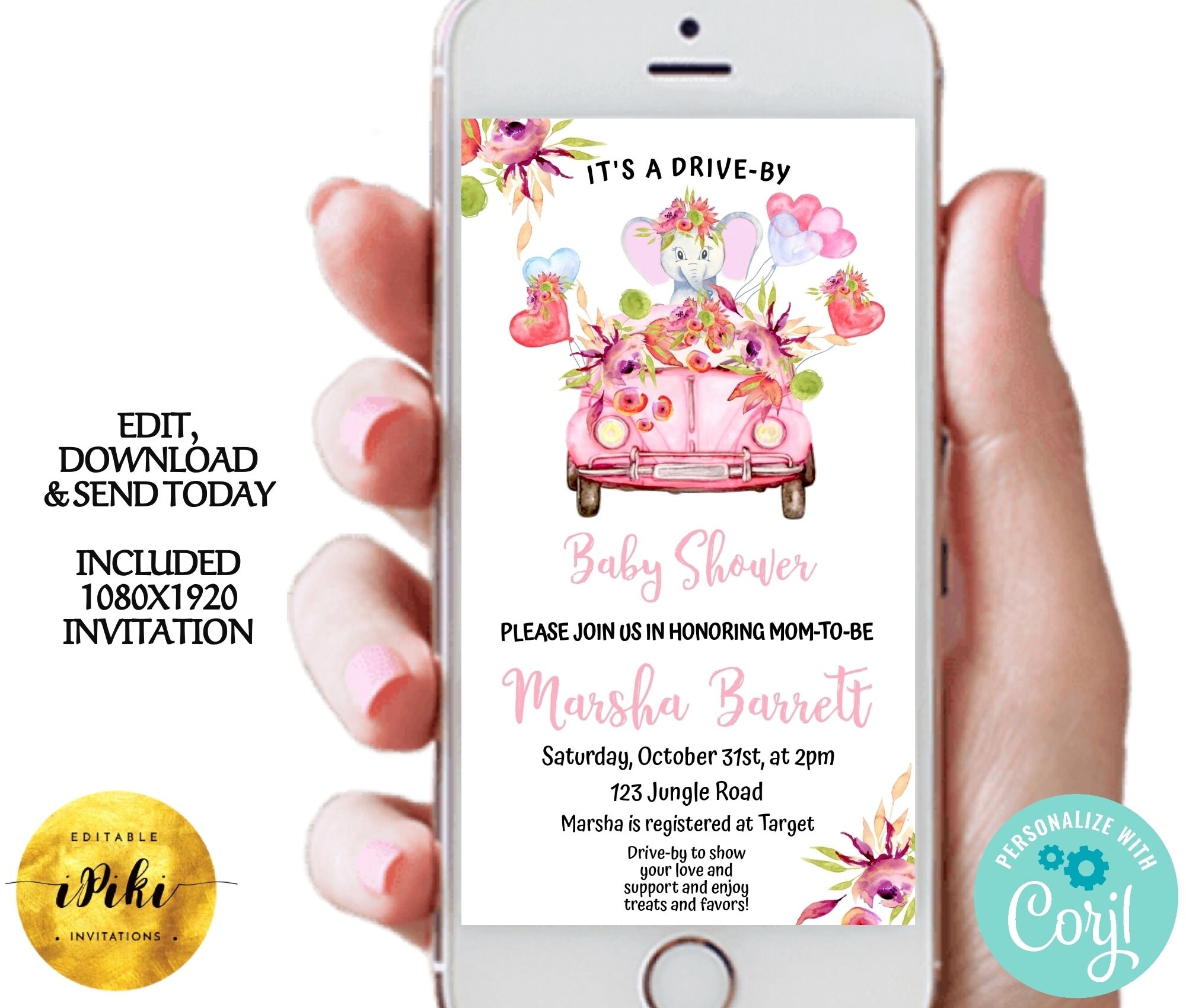 Elephant Driveby Baby Shower Invitation Social Distancing Etsy