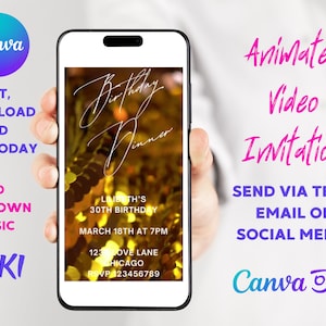 Animated Birthday Party Video Invitation, Editable Digital  Video Invite
