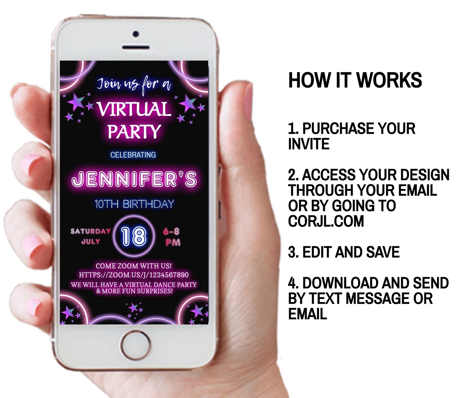 Girls Zoom Party Evite Virtual Birthday Party Invitation Etsy