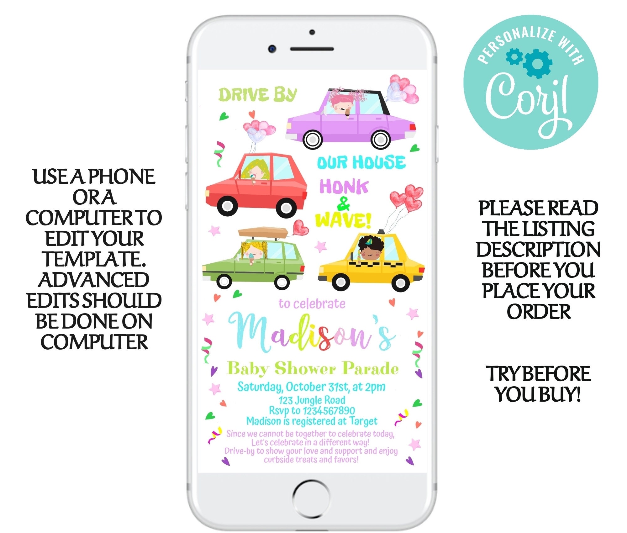 Editable Driveby Baby Shower Parade Drive by Our House Party Etsy