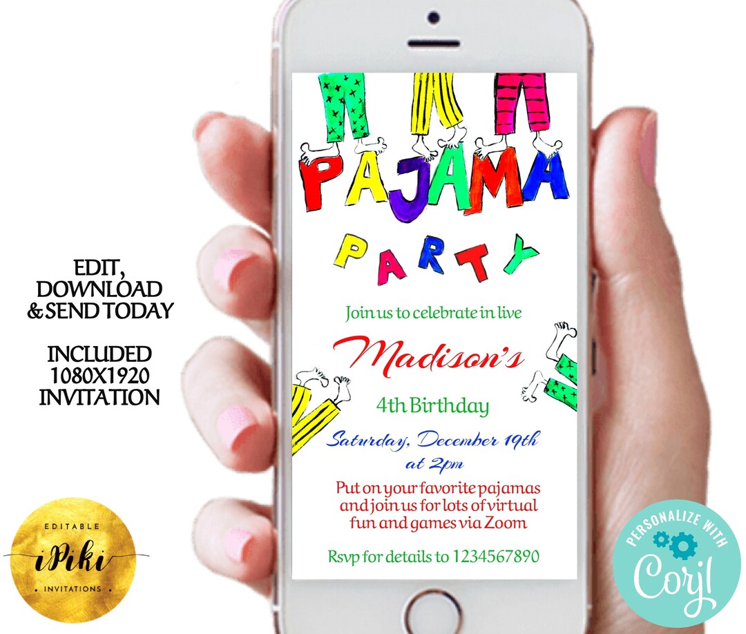 Virtual Pajama Party Invitation Online Slumber Party Invite Etsy