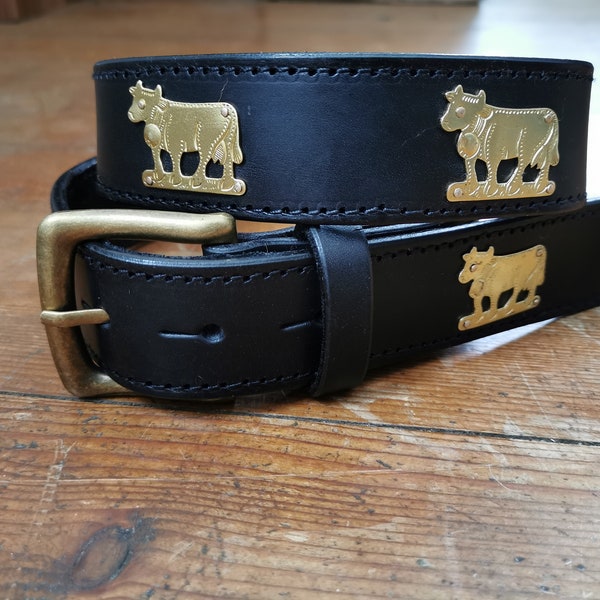 Cow belts, belts with decorative cows, belts with metal cows, Allgäu belts, leather belts, agriculture, customs, cattle drive