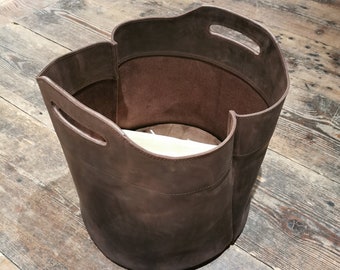 Kaminholztasche, Korb, Holzkorb, Shopper, rustikales Leder, Griffe verstärkt, braun
