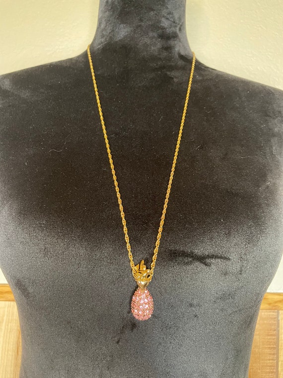Vintage Pink Pave Egg Necklace by Joan Rivers