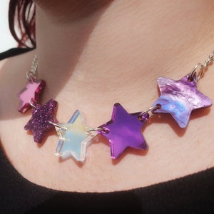 Purple and Pink Star Bunting Acrylic Necklace