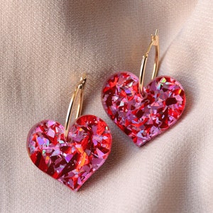 Edição Limitada - Brincos de Coração Rosa e Vermelho Confetti Dia das Mães