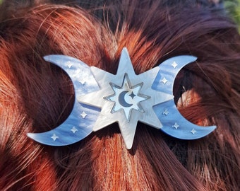 Celestial Hair Clip | Blue Hair Accessories | Moon and Star Hair Barrette