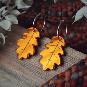 Oak Leaf Hoop Earrings | Laser-Cut Acrylic Jewellery | Autumnal Wedding | Nature Jewellery