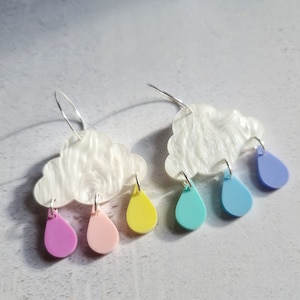 Pastel Raindrop Earrings: Marble Cloud Dangle Jewellery