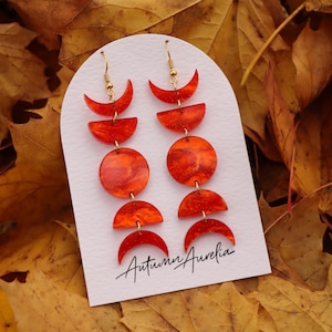 Autumnal Moon Phase Earrings, Blood Moon Earrings, Celestial Jewellery