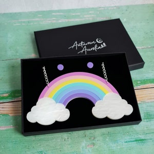 Statement Pastel Rainbow Necklace, Cute Kawaii Necklace, Fluffy Cloud Necklace