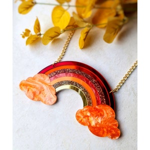 Sunset Rainbow Statement Necklace, Vibrant Autumn Jewellery, Golden Orange Necklace