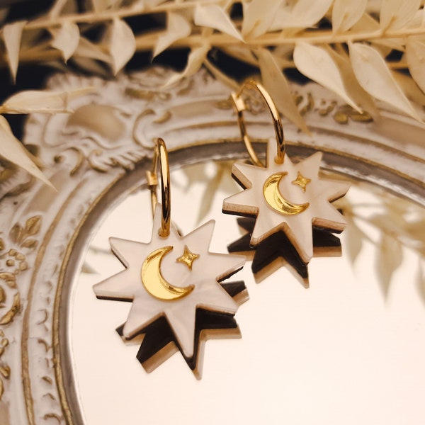 Elegant Gold Moon and Star Charm Earrings | Celestial Earrings | Star Earrings | Laser Cut Earrings