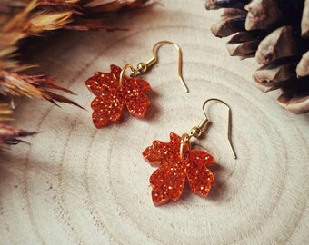 Glitter Maple Leaf Earrings | Laser-Cut Acrylic Jewellery | Fall Earrings | Autumnal Gift
