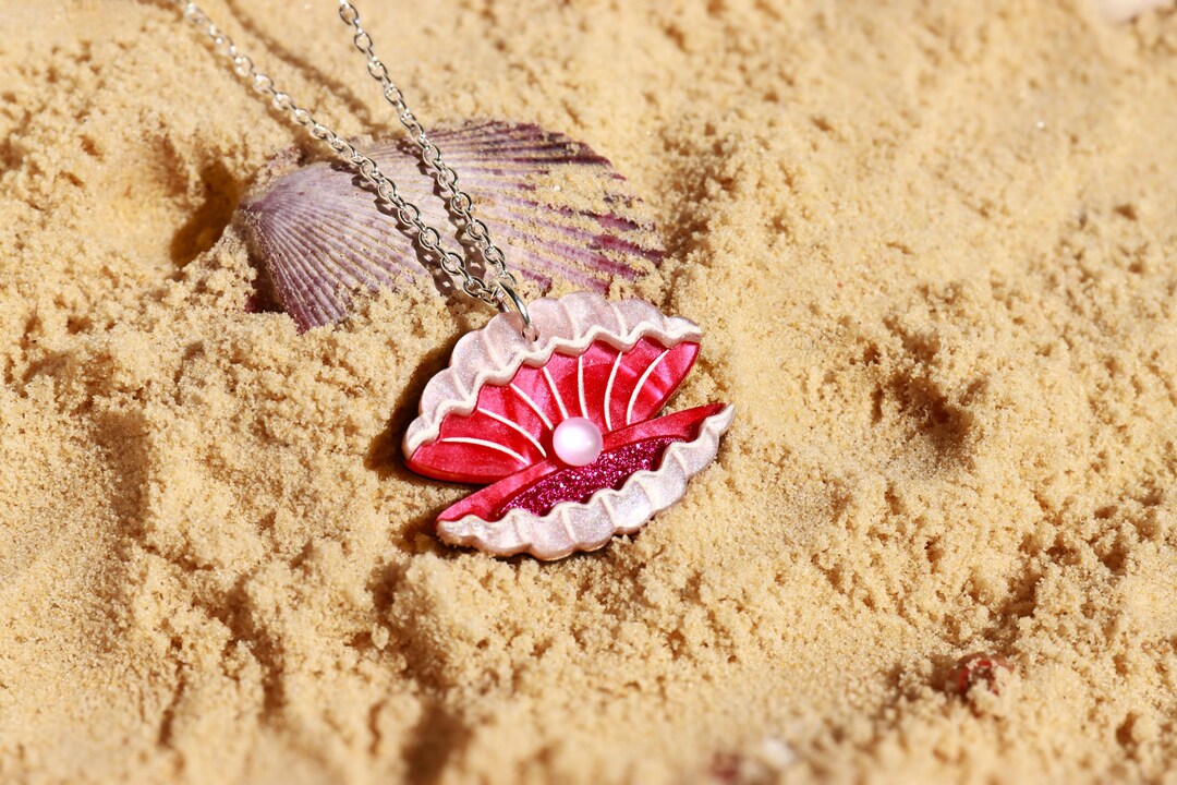 Mini Pink Clamshell Pendant Necklace, Laser Cut Acrylic Shell Jewellery ...