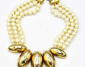 Vintage Designer Mimi Di Niscemi 1984 Gold Tone Faux Pearl  display picture 3