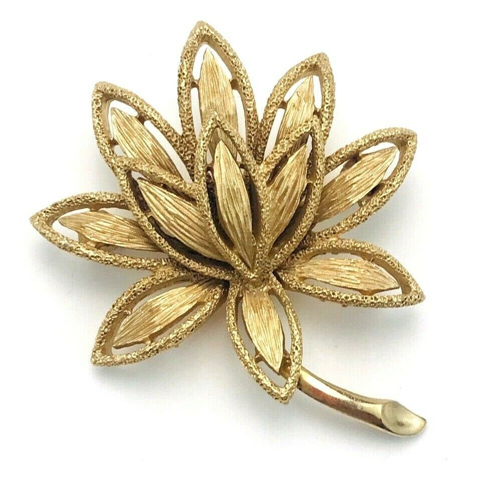 Vintage Signed Avon Lotus Flower Matte Gold Tone Etched Brooch | Etsy
