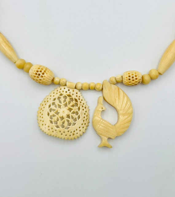 Vintage Hand Carved Bovine Bone Necklace