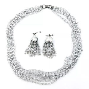 Vintage 60s Sarah Coventry Silvery Cascade Necklace Pierced Earrings Set