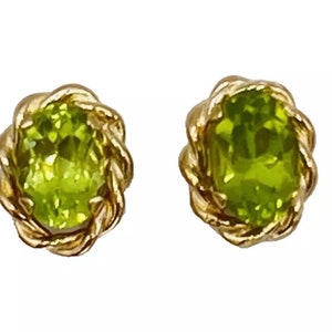 Vintage 14K Yellow Gold Peridot Stud Earrings August Birthstone