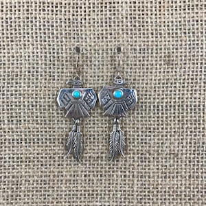 Sterling Silver and Turquoise Earrings with Native Eagle Design