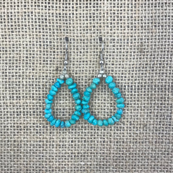 Raw Turquoise Beaded Dangle Earrings - image 1