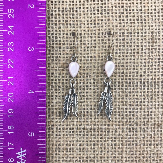 Pink Opal Reverse Teardrop and Feather Dangle Ear… - image 2