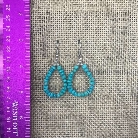 Raw Turquoise Beaded Dangle Earrings - image 2