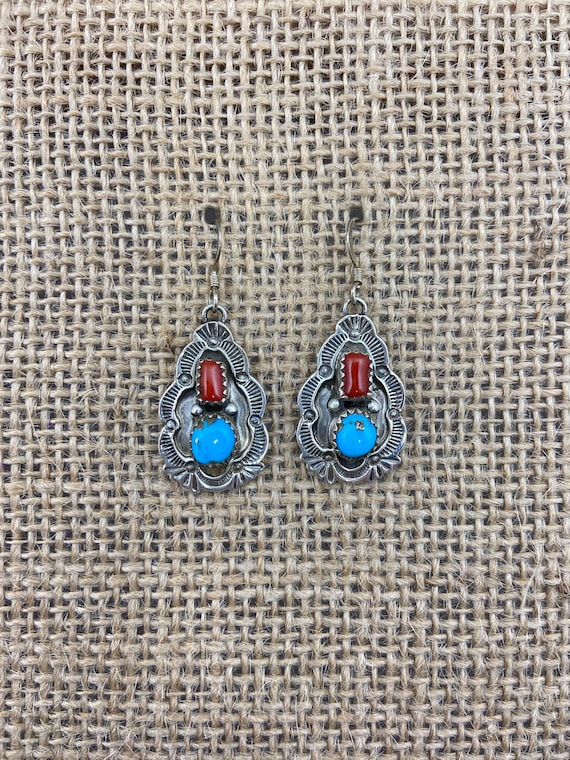 Red Jasper and Turquoise Dangle Earrings - image 1