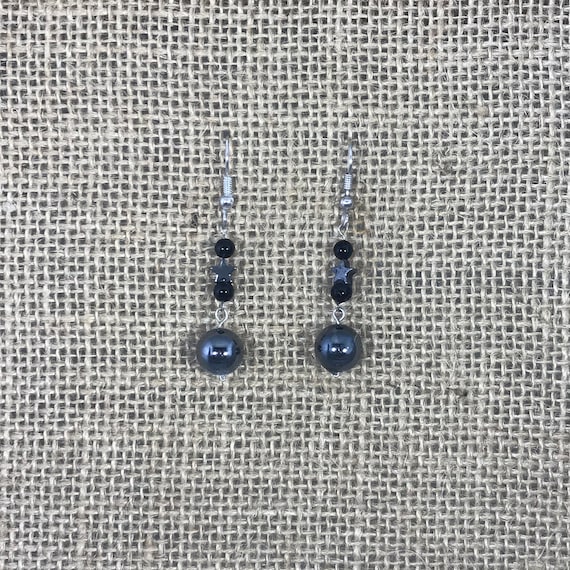 Hematite and Silver Dangle Earrings - image 1