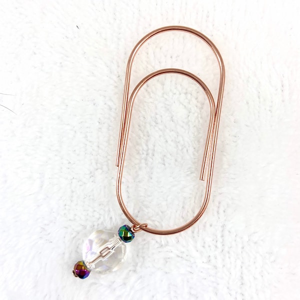 Iridescent Faceted Glass Beaded Rose Gold Paperclip Bookmark