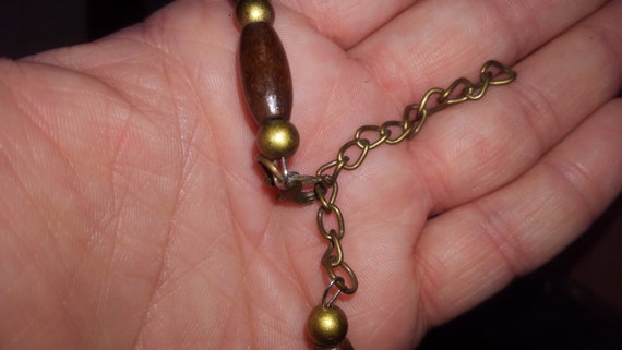 Necklace; 90s Wood and Brass, Brown Beaded-Wire w… - image 3